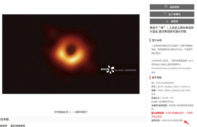 人類拍攝的首張黑洞照片版權歸視覺中國了？官方回應