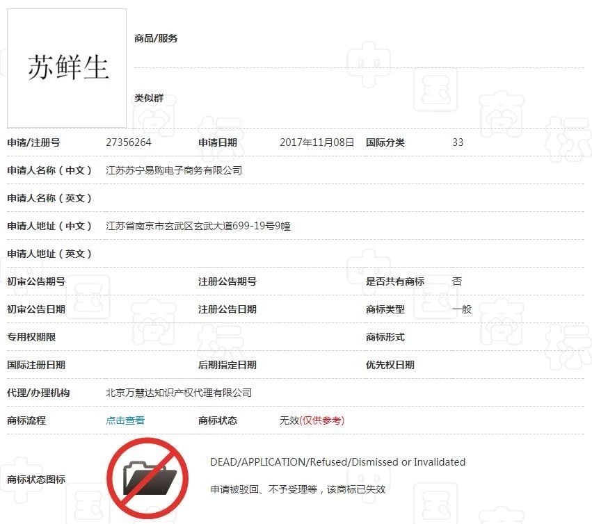 蘇寧布局新零售遇阻，6件“蘇鮮生”商標慘遭駁回！