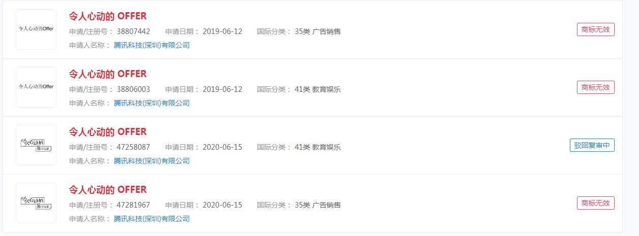 “令人心動的offer”商標遭到駁回，注冊還是一個難題